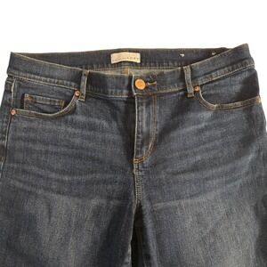 LOFT‎ Women's Dark Wash Cotton Stretch Denim Bermuda Shorts Cuffed Size 10